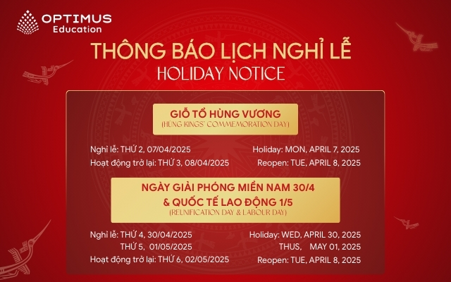 Lịch nghỉ lễ Giỗ tổ Hùng Vương, Ngày giải phóng miền Nam & Quốc tế Lao động 2025