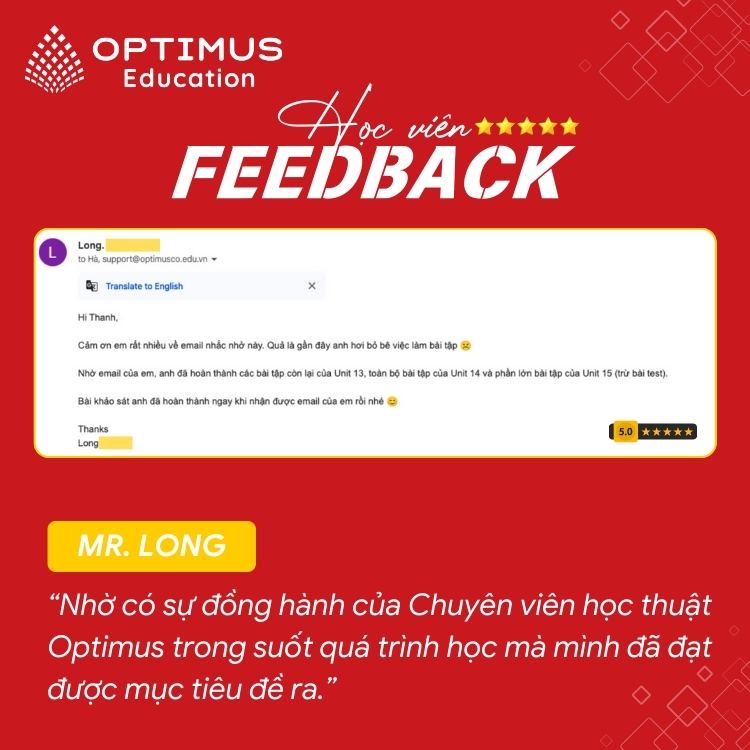 Feedback học viên tiếng Anh cho người đi làm