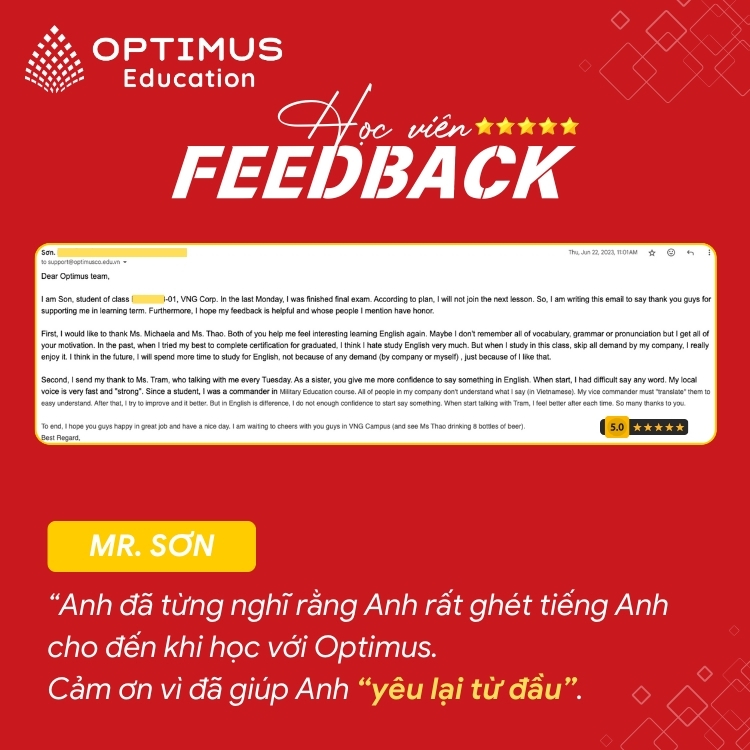 Feedback học viên tiếng Anh cho người đi làm