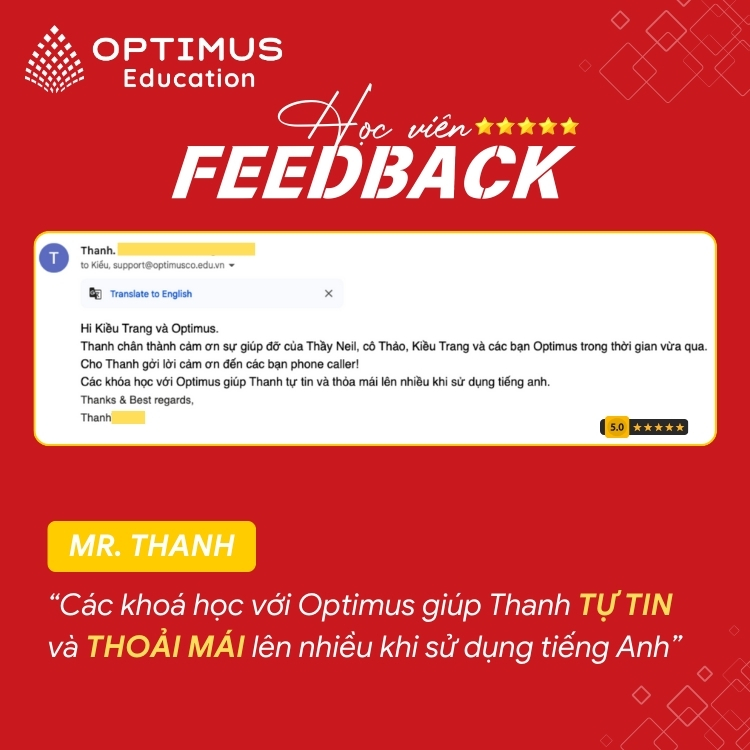 Feedback học viên tiếng Anh cho người đi làm